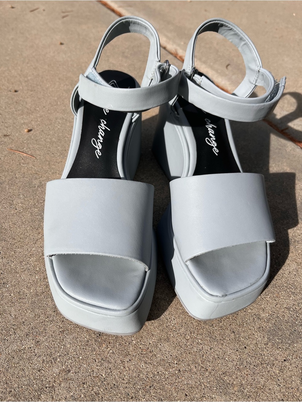 Gianni Bini Light Gray/blue Platform Ankle-Strap Wedges